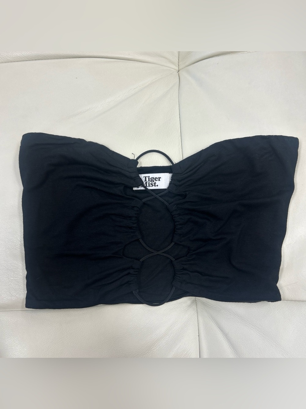 Tiger Mist Lace Up Front Strapless Black Crop Top Size XS